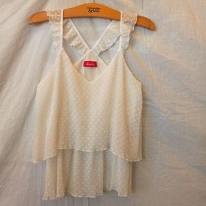 Shasa Swiss dot strappy white blouse, size small